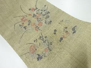 アンティーク　手織り紬草花模様織出し名古屋帯